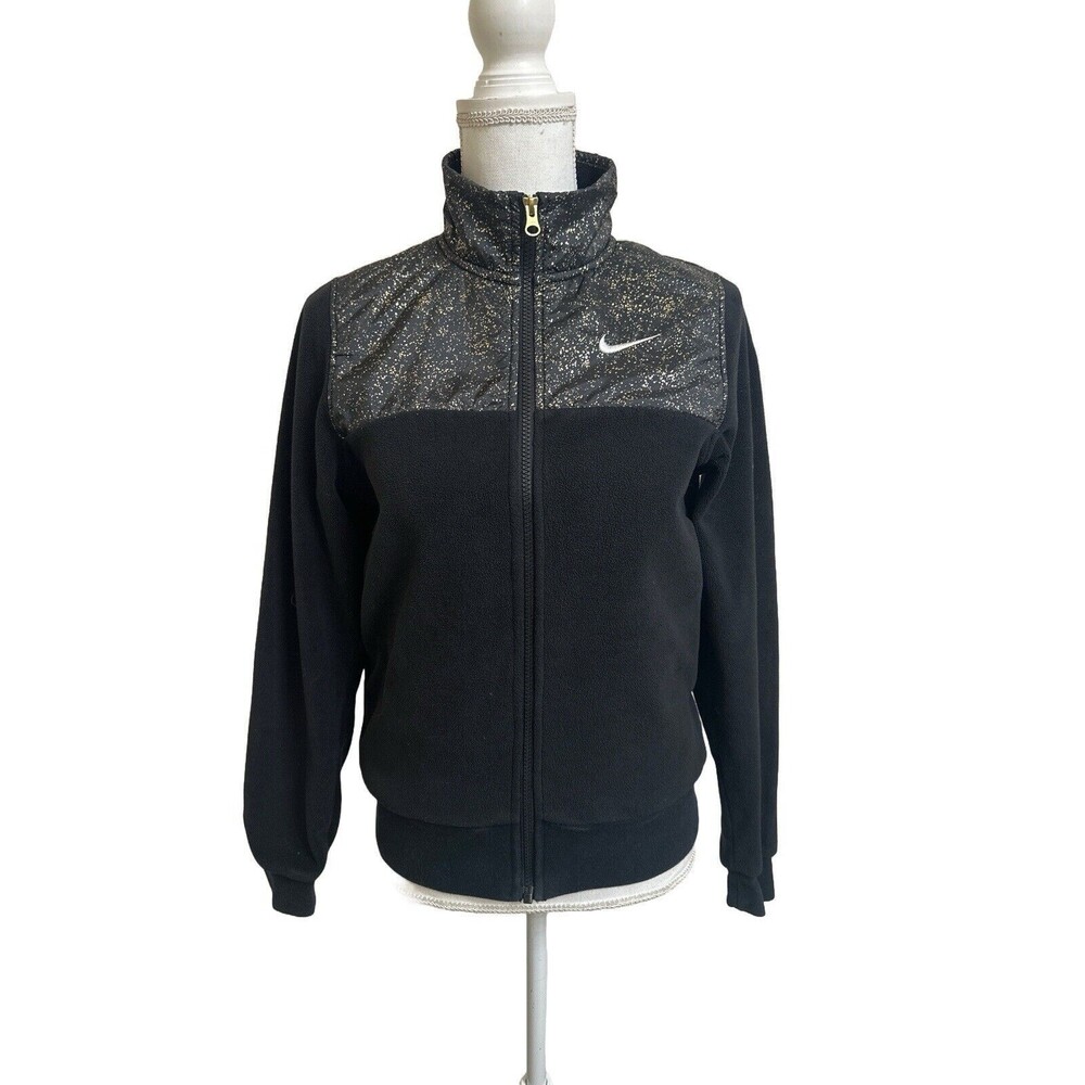 Nike Sportswear Women's XS Stardust Plush Fleece Jacket Black Gold